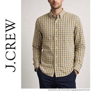 J. Crew Slim Fit Men's Medium Green Yellow Plaid Long Sleeve Button Up Shirt